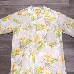 Tommy Bahama 100% Silk Hawaiian Shirt Mens S Floral Camp Resort Aloha Beige